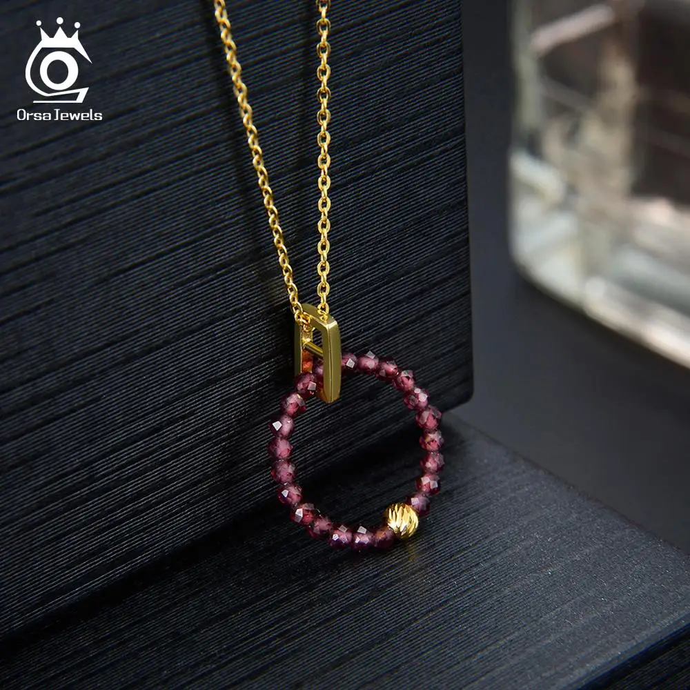 ORSA JEWELS серебро 925 женское ожерелье Круглый Кулон красный камень гранат 18 К