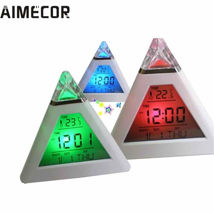 

New Fashion Pyramid Temperature 7 Colors LED Change Backlight LED Alarm Clock