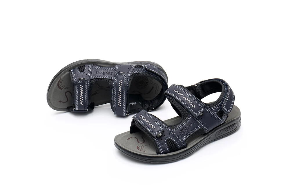 Apakowa Boys Open Toe Sports Sandals Children Hook and Loop Beach Sandals for Walking Running Water Shoes Navy Brown Grey 31-41 children's sandals near me