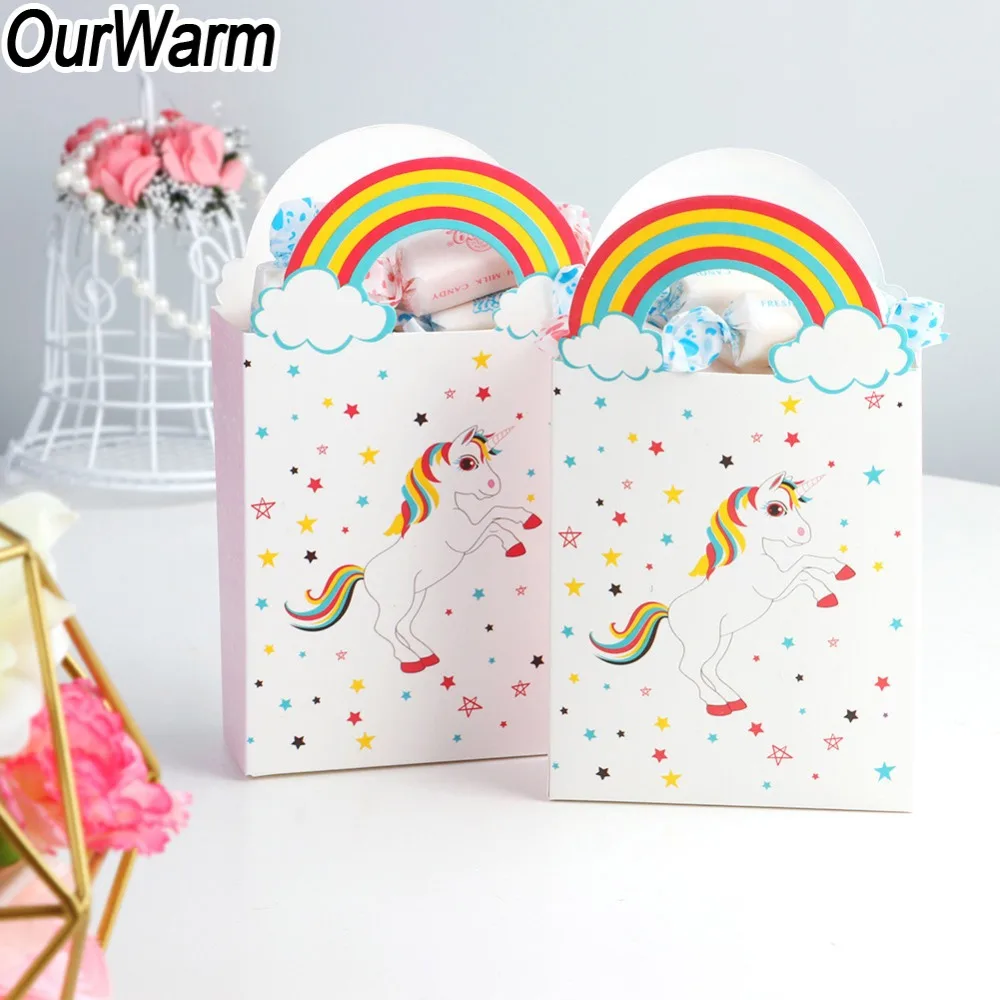 OurWarm 10 шт. конфеты единорог коробка крафт бумажный мешок с ручками мини