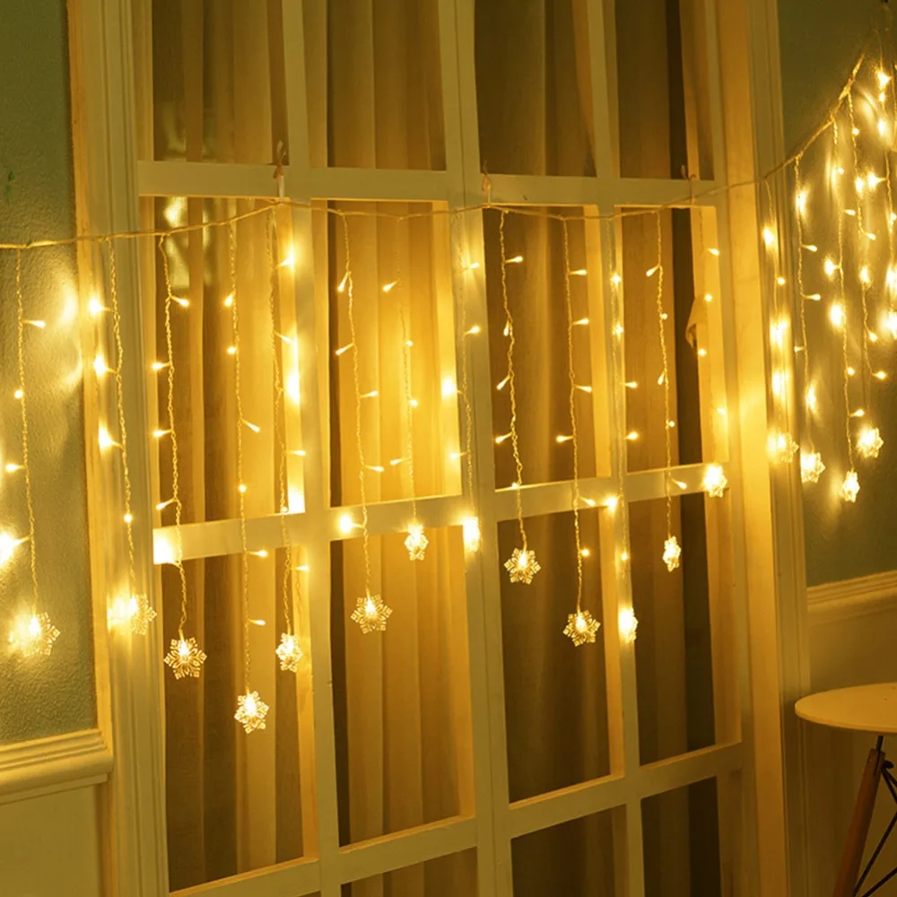 

OurWarm Snowflakes Christmas string led Light New Year Decorations for the Home 4m 96 LED Christmas Curtain 2018 Party Decor