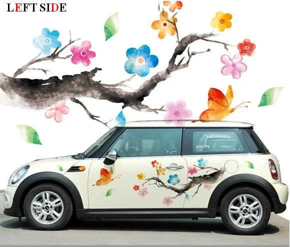 

LEFT SIDE Car Stickers Both Sides Butterfly Tree Colorful Charger Floral Body Graceful Pretty Flower Waterproof Vinyl Fresh