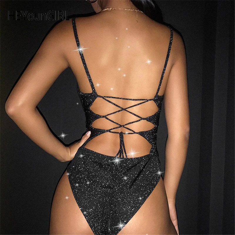 HEYounGIRL Bandage Backless Sexy Bodysuit Strap Bodycon Glitter Bodies Ladies Casual Black Woman Body Top Party Club Summer 2019 HEYounGIRL Bandage Backless Sexy Bodysuit Strap Bodycon Glitter Bodies Ladies Casual Black Woman Body Top Party Club Summer 2019