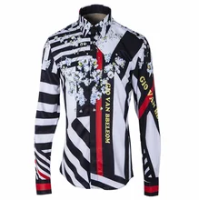 Men's Cotton Fashion Long Sleeve Floral Shirt Turn Down Collar Color Block Print Slim Casual Top patriotic color block stars print shirt