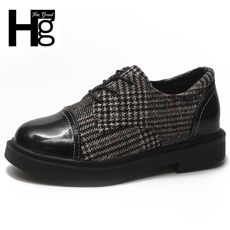 

HEE GRAND 2018 New Arrival Fashion Women's Shoes Lace up Brogue Style Daily Patent PU Leather Round toe Shoes Woman XWD6794