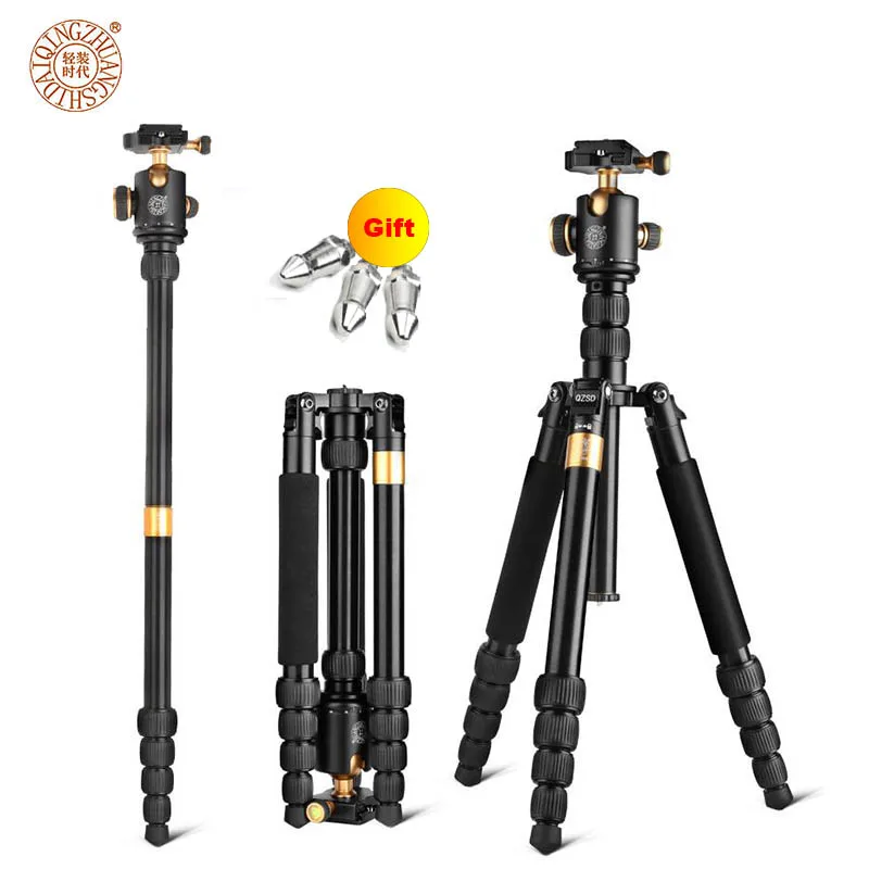 New QZSD Q668 60-inch Professional Portable Camera Tripod For Canon Nikon Sony DSLR Ball Head Monopod Tripod Stand Loading 8KG