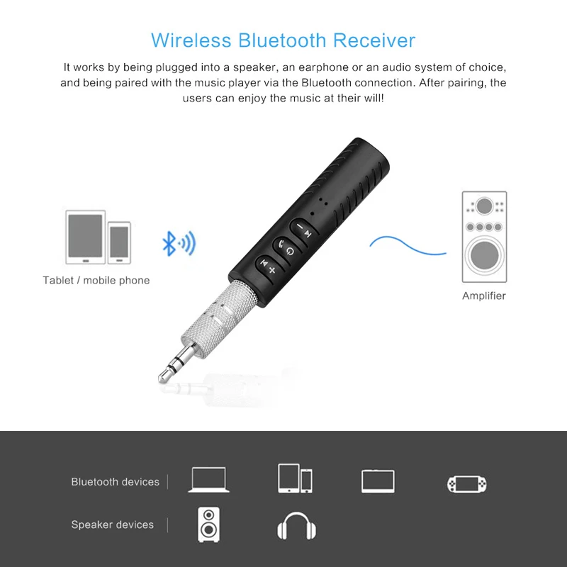 Universal 3.5mm jack Bluetooth Car Kit Hands free Music Audio Receiver