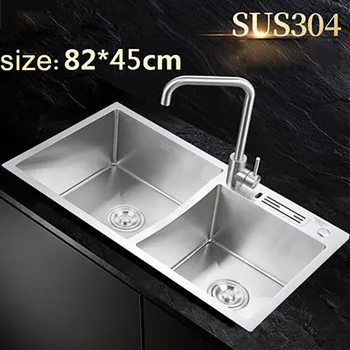 

Double bowl 82cm45cm with Knife Frame Wire Drawing Tank Stainless Steel Washing Pot Double Slot Kitchen Washing Vegetables sink