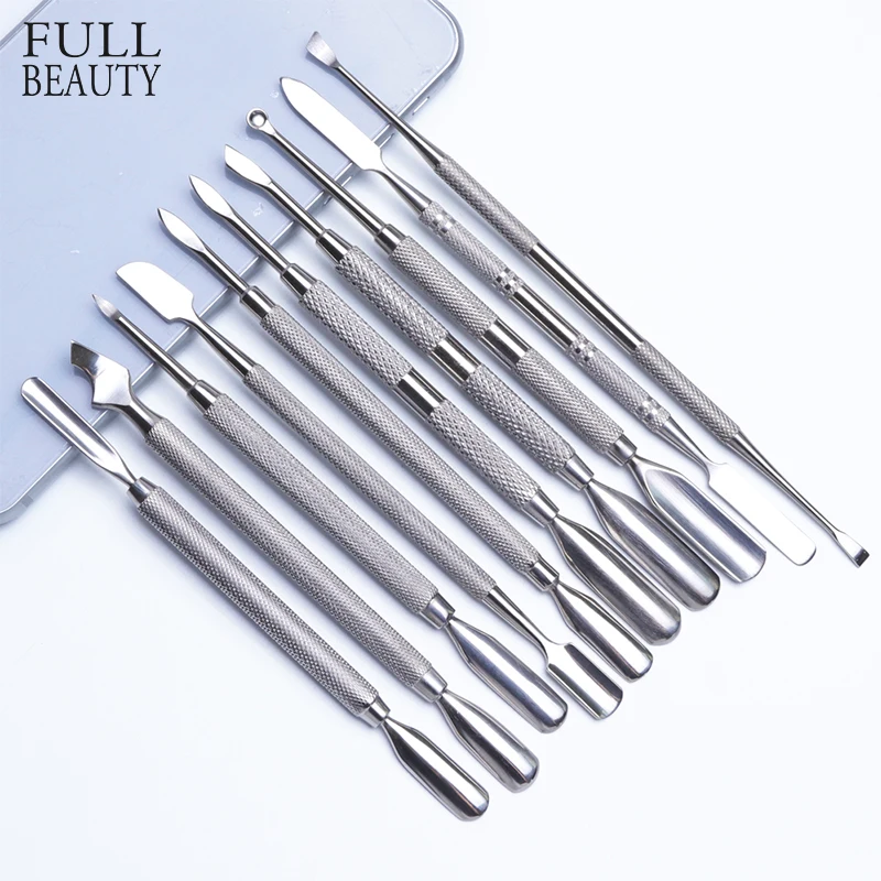 10 Types Steel Nail Art Pusher Stick Manicure Cutter Cuticle Pusher for Remover Dead Skin Blender Trimmer Nail Accessory CH34-43