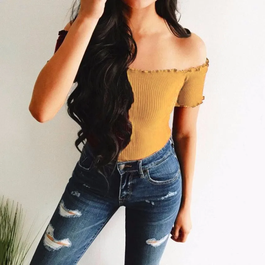 

2019 Summer Women'S Blouse Womens Sexy Solid Strapless Off Shoulder Short Tops Blouse Roupa Feminina Blusas
