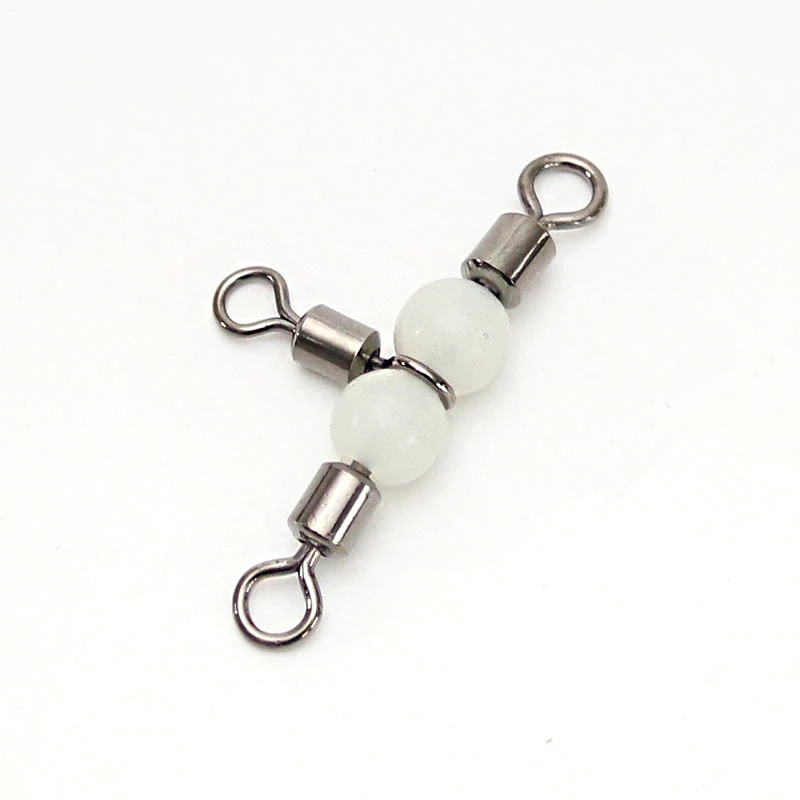 

50pcs/Lot 3 Way Luminous Fishing Swivels Connector Ball Bearing Swivel Snap Solid Rings Rolling Swivel Steel Sea Fishing Hooks