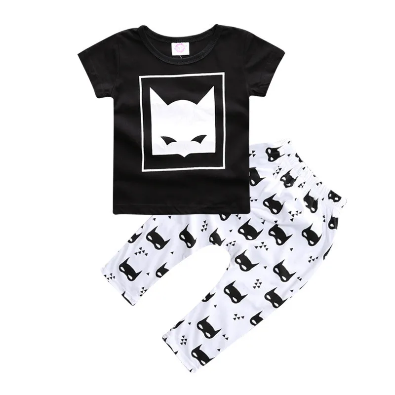

Boys boutique clothing 2pcs/set Graffiti  Fox Head Cartoon printing T-shirt+ Pants two pieces