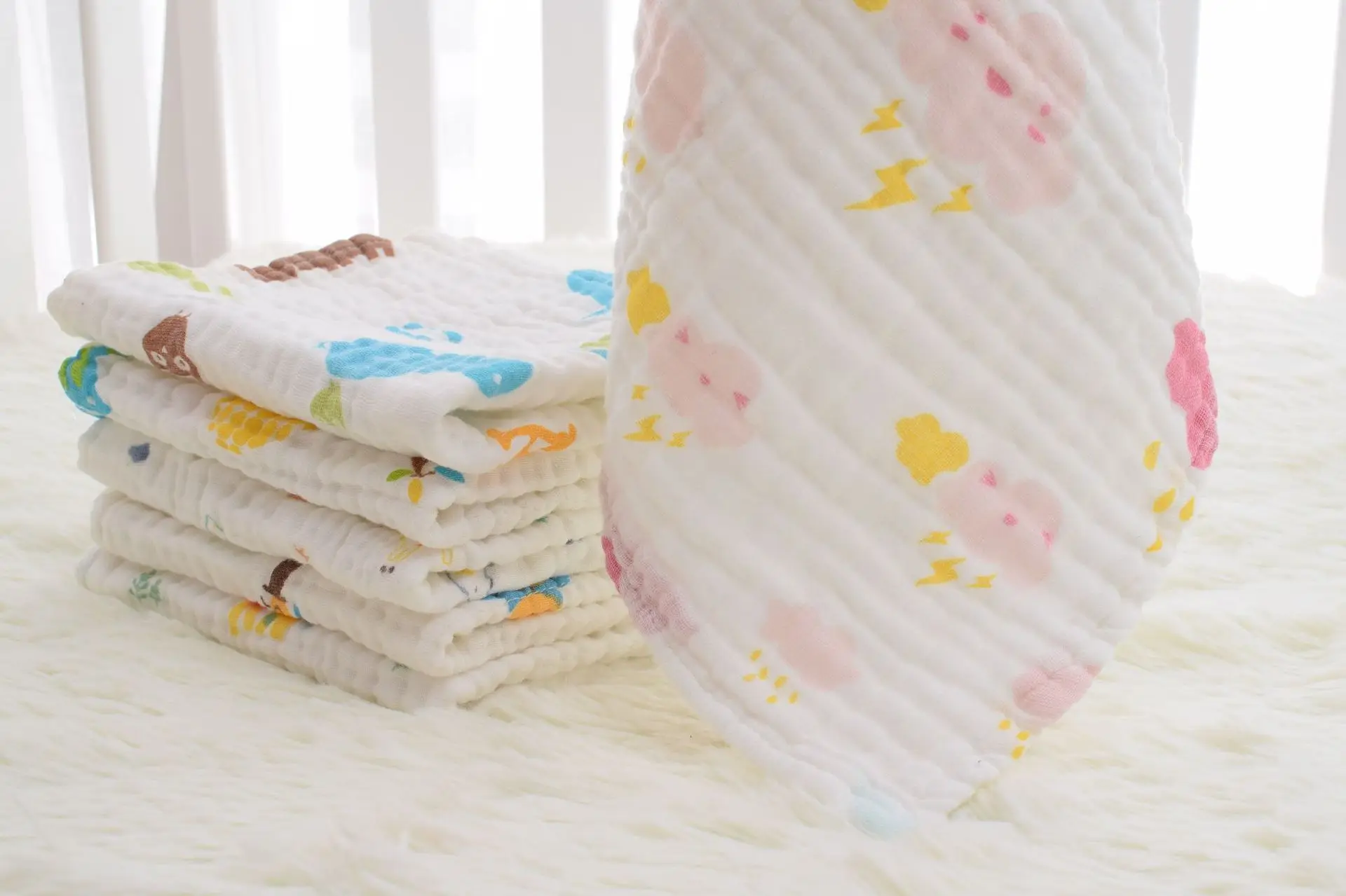 4 шт./компл., 6 слоев, детская однотонная плиссированная ткань с принтом, детское квадратное полотенце, Хлопковое полотенце для малышей, 30*30 см
