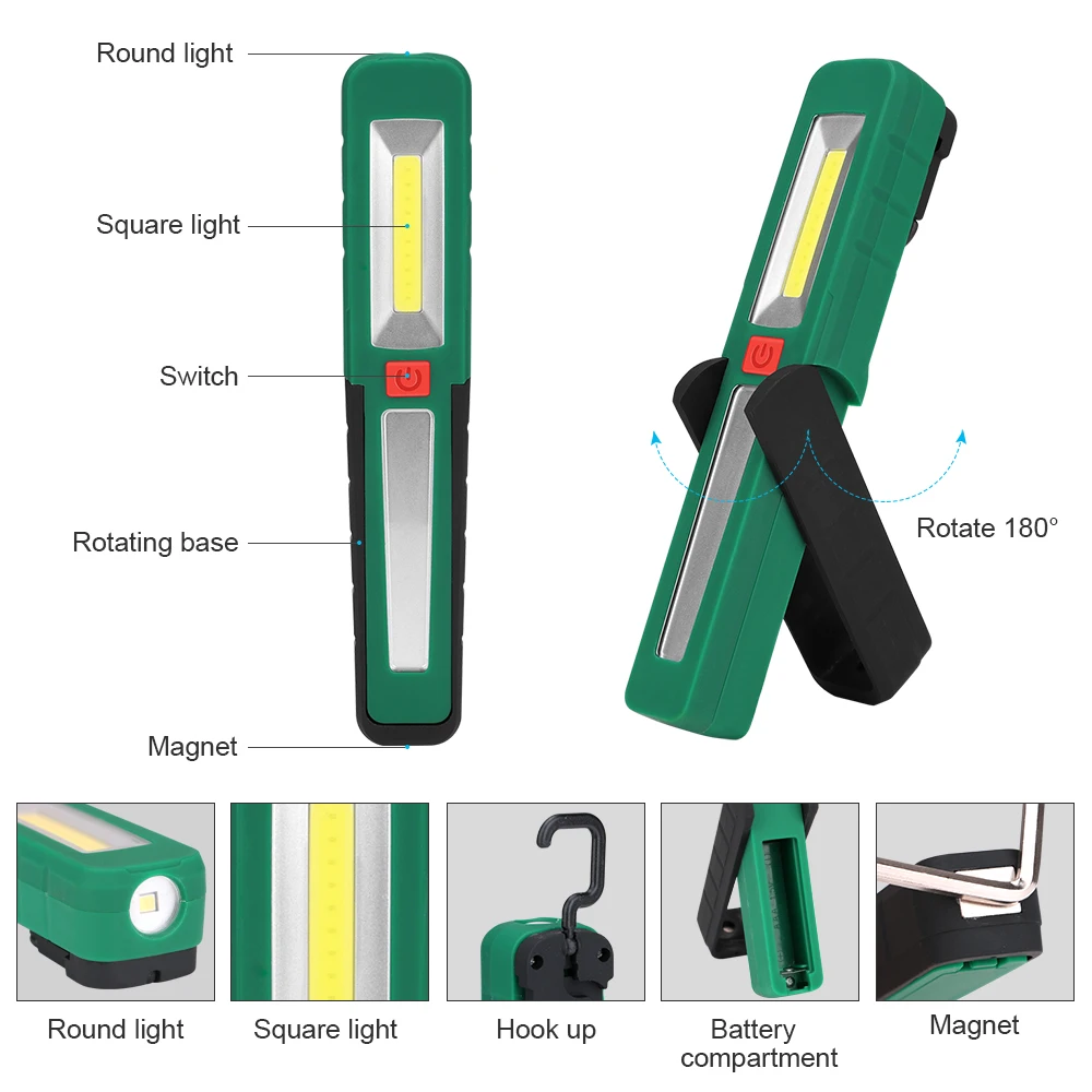 3 режима COB фонарик Портативный Фонарик светодиодный магнитный Авто Ремонт рабочий свет Фонари 360 градусов поворотный крюк подвесной фонарь лампа