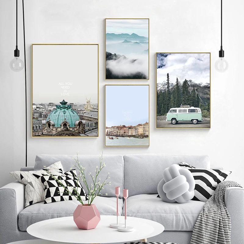 Us 1 9 40 Off Nordic Minimalist Art Print Poster Abstract Scenery Wall Pictures Living Room Canvas Painting Mint Green Car Travel Home Decor In