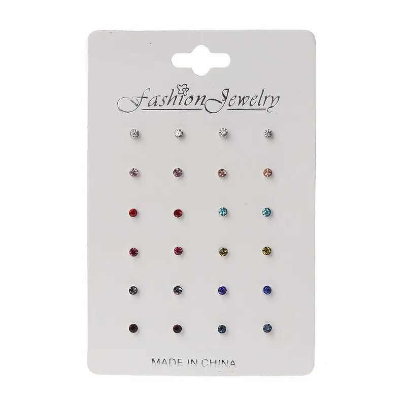 

12 Pairs Rainbow Cubic Zircon Stud Earrings Set Birthstone Crystal Kids Jewelry