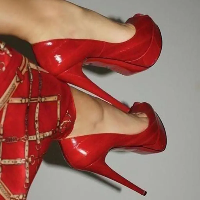 SHOFOO/обувь красивая модная одежда, красные, из искусственной кожи, туфли на высоком каблуке 14,5 см, туфли-лодочки с открытым носком. Размер: 34-45