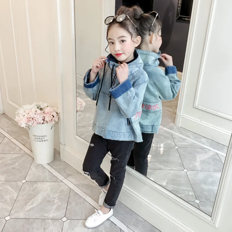 

Girls Denim Jacket Coat Kids Denim Outwear Embroidery Child Clothing Spring Clothes Girl Loose Jackets for Girls 10 12 Outerwear