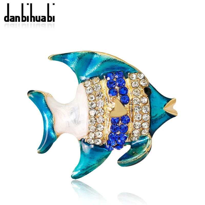 Enamel Fish Pin And Brooch For Women Girl Metal Rhinestone Fish Lapel Pin Badges Scarf Suit