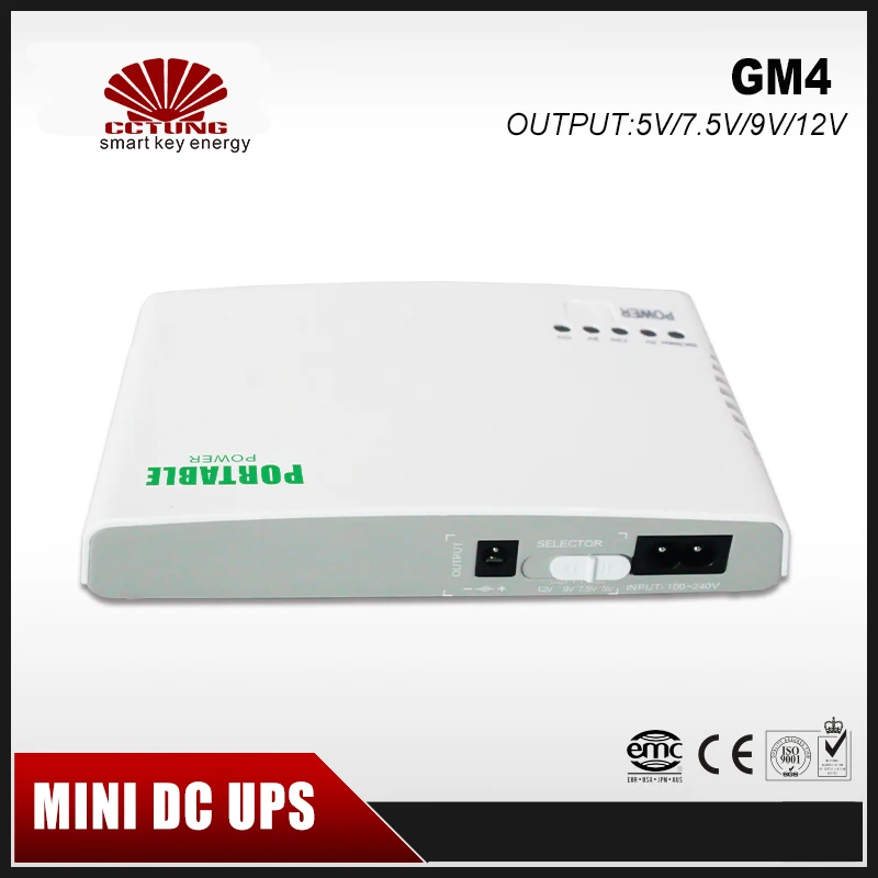  GM4 Portable Mini UPS 5V 9V 12V DC Online Power Output with Lithium Battery Built Max 6hours Backup