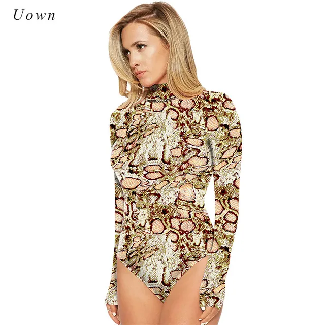 2017 Women Leopard Print Bodysuit Autumn Winter Turtleneck