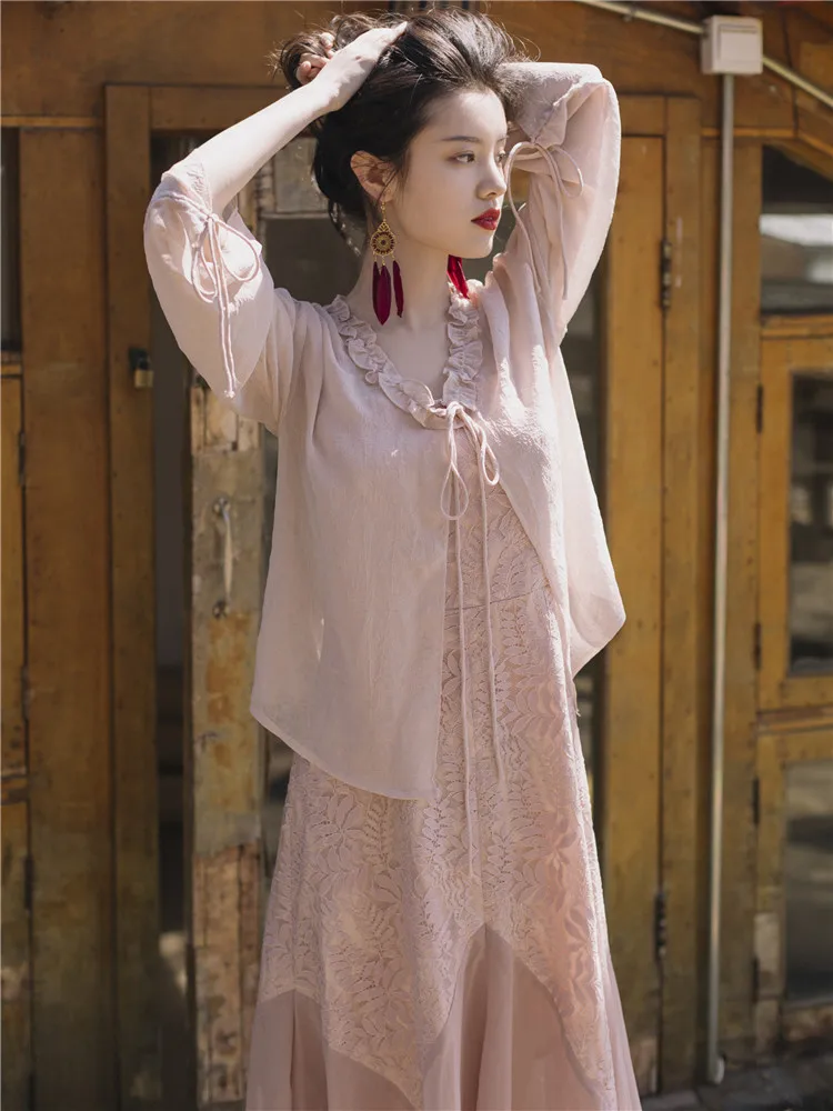 

2019 new fashion women's two piece set France Sunscreen Cardigan +strap Dress Sweet Summer