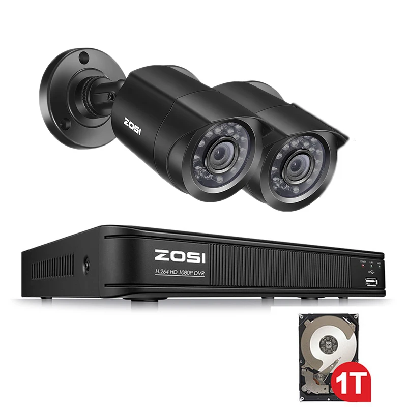 ZOSI HD 1080 P 4CH CCTV Системы 2 шт. 1MP ночного видения защита от атмосферных воздействий видеокамера охранной системы 4-х канального наблюдения DVR Kit 1