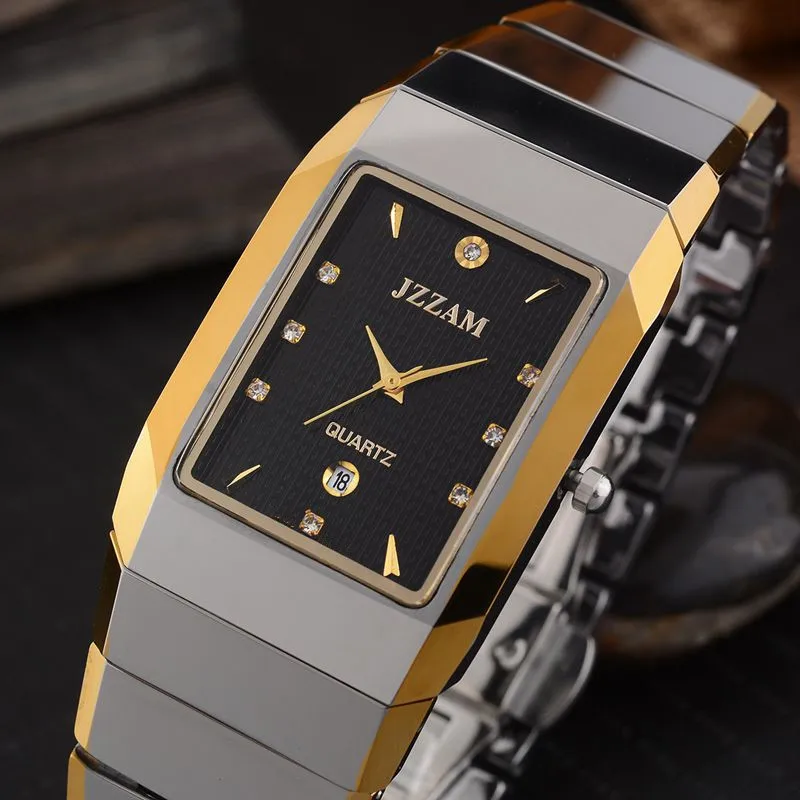 

JZZAM Rectangle Style Luxury Brand Watch Classic Men Tungsten steel Quartz Rhinestone Wristwatch Male Clock Elegant Watches Men