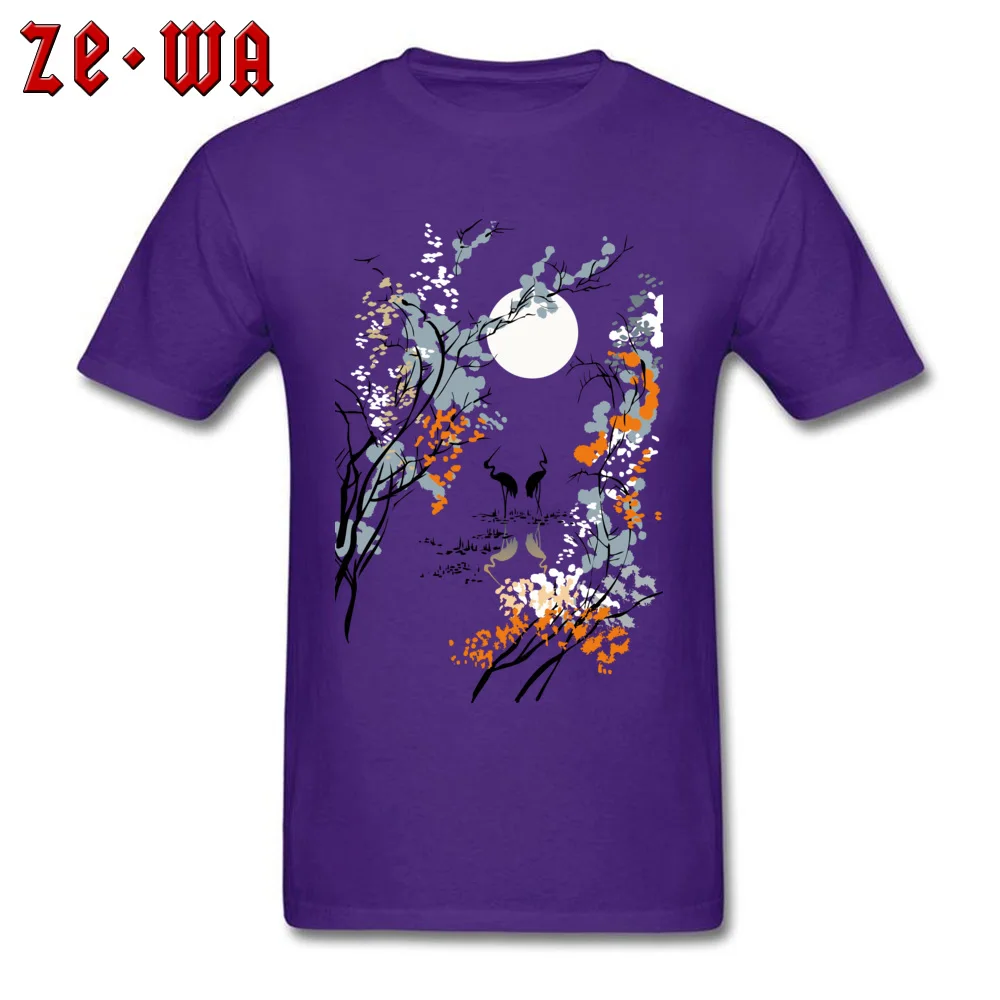 Graphic Men T-shirts Crewneck Short Sleeve 100% Cotton Fabric japan landscape painting tree Tops Tees Printed Top T-shirts japan landscape painting tree purple