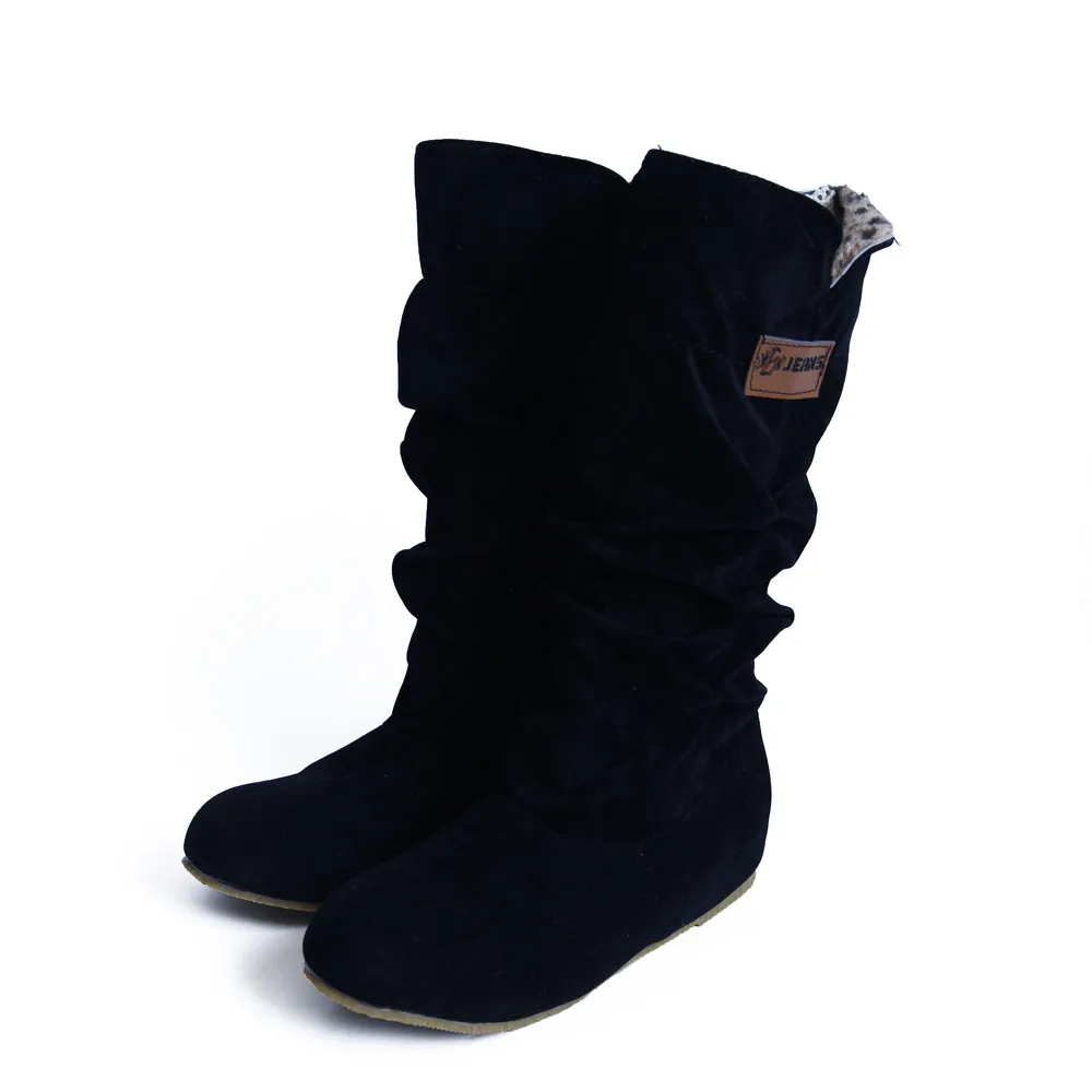 SAGACE/женские замшевые сапоги со шнуровкой сбоку; женские сапоги до колена; мотоботы из нубука на плоской подошве; зимняя обувь; Oc12 - Цвет: BK