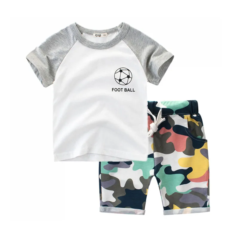 

2018 Kids Boys Suit Cotton Short Sleeve 2pcs Baby Children Clothes Set Casual Sports 2-8T Football T Shirt and Shorts Set Summer