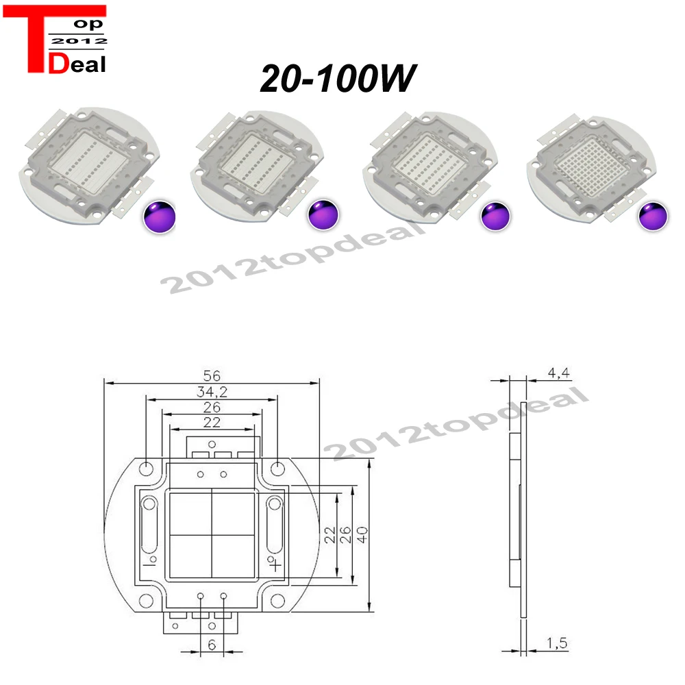 УФ Фиолетовый светодио дный интегральных микросхем 365Nm 375Nm 385Nm 395Nm 405Nm 420nm высокое Мощность удара ультрафиолетовых лучей 3/5/10/20/30/50/100 Вт