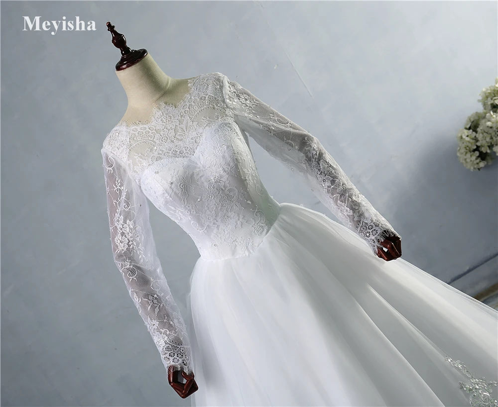 ZJ9006 дизайн с открытой спиной с длинным рукавом великолепный Китай свадебное платье Бисер вышивка элегантные кружевные аппликации свадебное платье