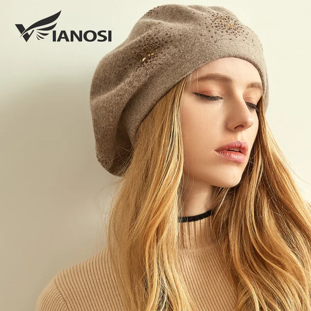 VIANOSI Wool Beret Female Winter Hats For Women Flat Cap Knit Cashmere