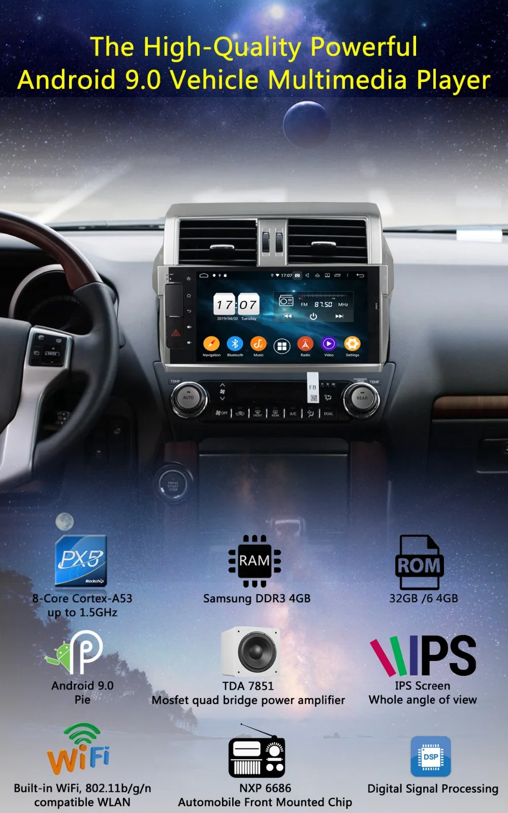 10," ips Android 9,0 8 Core 4G+ 64G Автомобильный мультимедийный dvd-плеер для Toyota Prado LC150 150 Land Cruiser 2013- DSP CarPlay радио