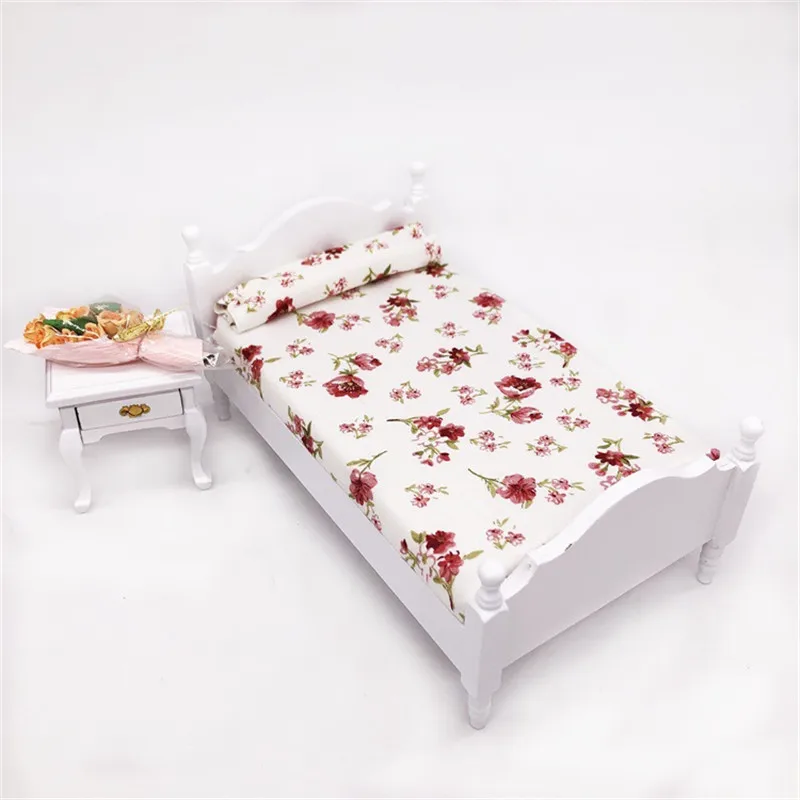 1:12 Кукольный домик миниатюрная мебель кровать спальня куклы мини Цветочная белая кровать детские подарки домик игрушка аксессуар