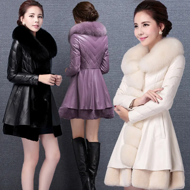 MLCRIYG, зимняя женская куртка из искусственной кожи с меховым воротником, роскошное пальто из искусственного меха, Женская куртка размера плюс, jaqueta couro, 5XL, 6XL, 7XL, YQ006