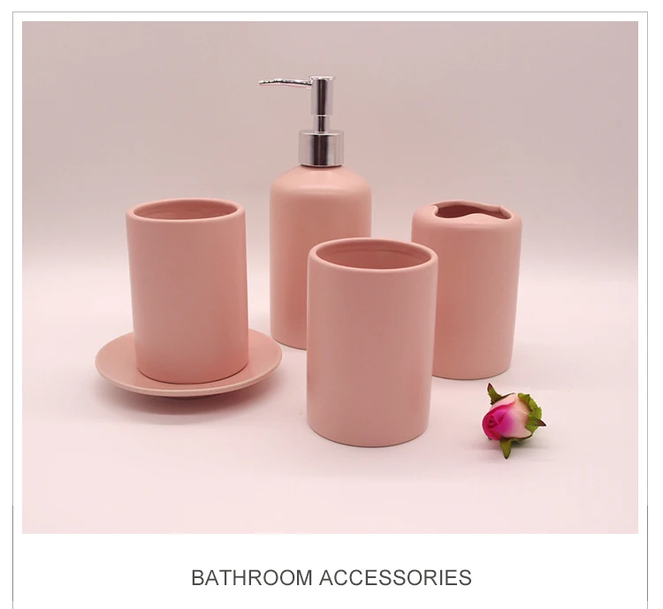 Европа 5 шт. розовая керамическая чашка держатель для зубной щетки мыльница шампунь бутылка Диспенсер Экологичная пара аксессуары для ванной комнаты Набор