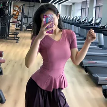 Лист лотоса Женская гимнастическая майка летние рубашки для йоги Топ быстросохнущая спортивная женская одежда для фитнеса футболка для тренировок с коротким рукавом топы для бега