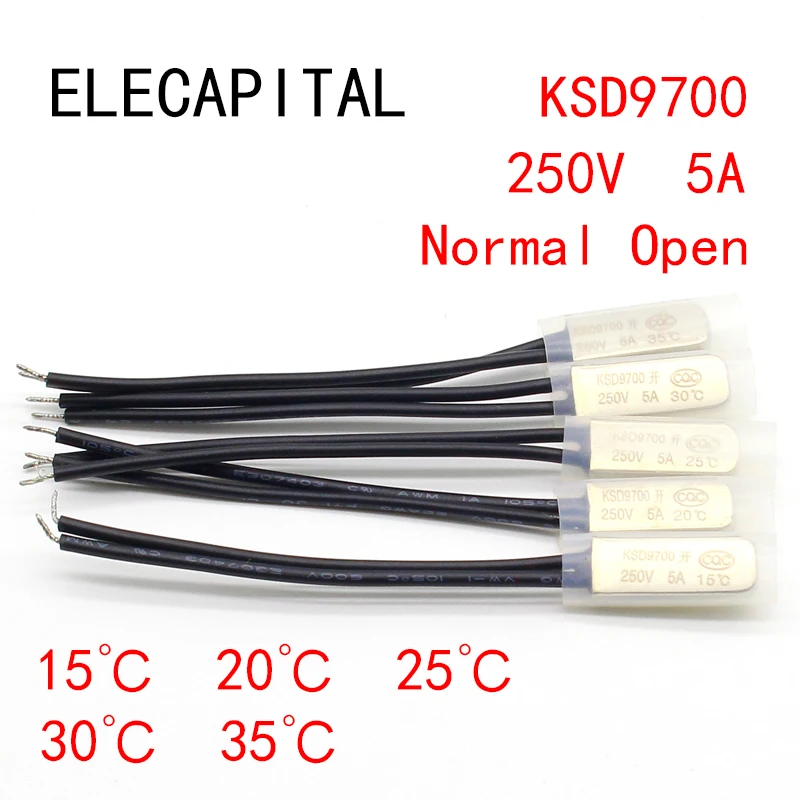 1pcs KSD9700 250V 5A Bimetal Disc Temperature Switch N/O Thermostat Thermal Protector 15 20 25 30 35 degrees centigrade,30 Normal Open 