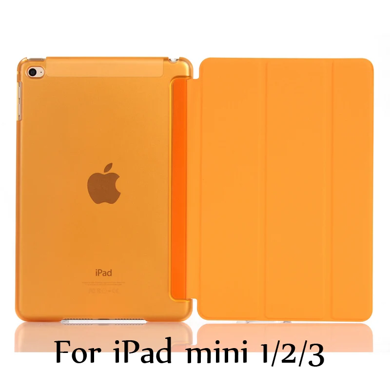 Тонкий смарт-чехол для iPad mini 5 mini4, iPad mini 1/2/3 три раза стенд из искусственной кожи+ Прозрачная Жесткая задняя крышка из ПК с Авто Режим сна/Пробуждение - Цвет: Orange for mini 123