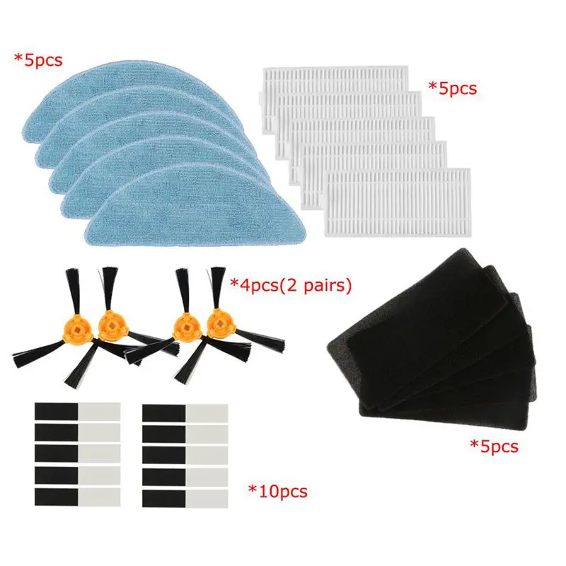 

2 pair side brush +5 x HEPA filter +5 x sponge +5 x mop cloth +10 x paste for Robotic Vacuum Cleaner Parts
