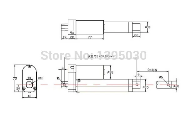 12 V 10 мм/сек. = 0,4 inch/s скорость 750N = 75 кг = 165LBS подъема 100mm = 4 дюйма хода DC электрический линейный привод