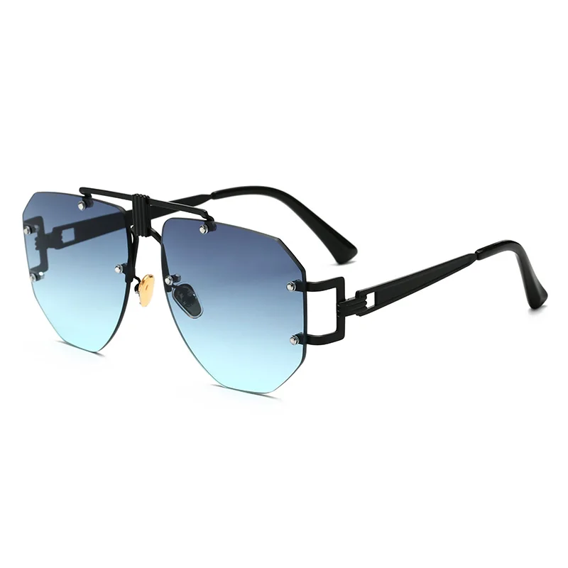 Многоугольные солнцезащитные очки для женщин, фирменный дизайн, без оправы, модные солнцезащитные очки для мужчин, металлические Светоотражающие Плоские линзы, женские очки - Цвет линз: C2