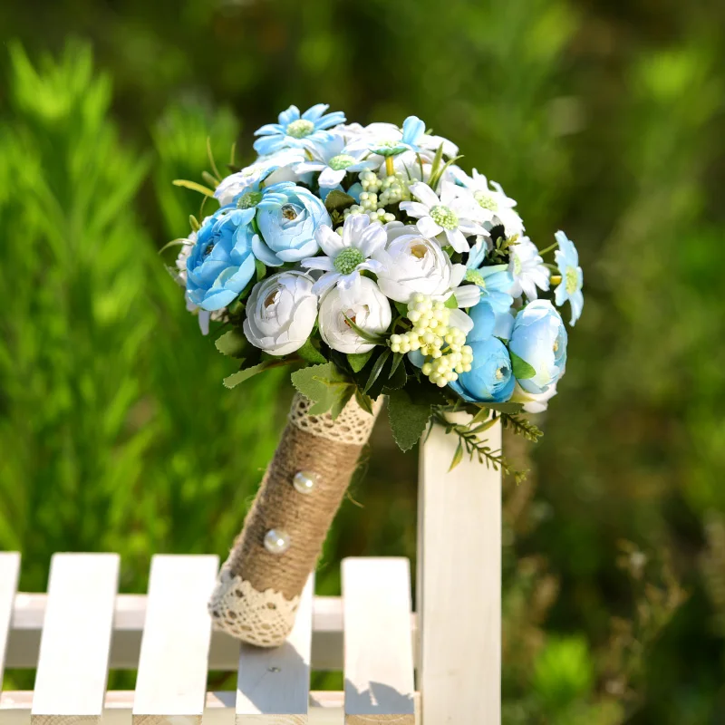 Beautiful Blue Rose Mix Flowers Wedding Bouquet Handmade Bridal Wedding