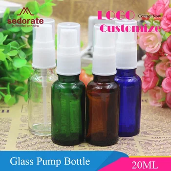 

Sedorate 20 pcs/Lot Amber Glass Refillable Bottle For Essential Oil Blue Glass Pump Bottle 20ML Cream Lotion Containers YM048