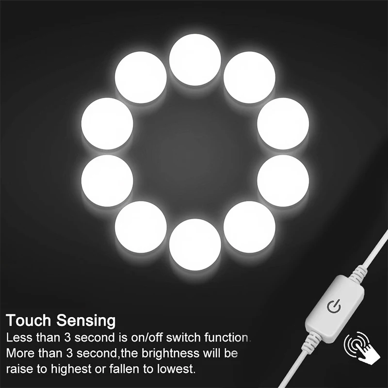 10 Bulb Hollywood Led Makeup Mirror Light USB Charging Vanity Makeup Mirror Light Brightness dimmable Cosmetic Mirrors