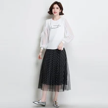 Брендовые юбки весна лето женские юбки новые милые модные полосатые сшитые гофрированные шифоновые юбки Свободные сетчатые юбки женские