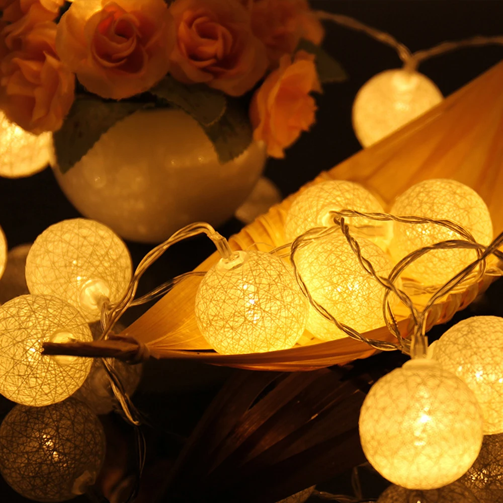 10 светодиодов, праздничный светильник s 3,5 см, хлопковый шар, светодиодный светильник, гирлянда феи, 1,2 м, 5 серий, рождественское свадебное украшение, теплый белый L