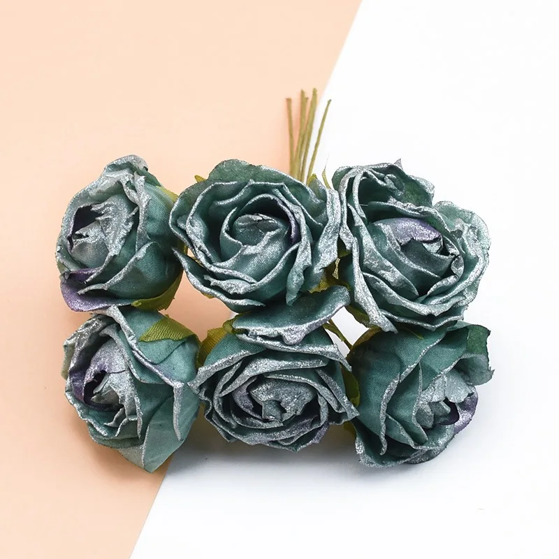 6PCS Silk roses bouquet diy gifts box christmas decor for home wedding bridal accessories clearance scrapbook artificial flowers